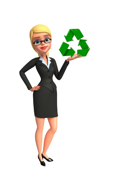 Junge Geschäftsfrau mit Recyclingschild — Stockfoto
