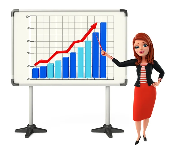 Jovem senhora corporativa com gráfico de negócios — Fotografia de Stock