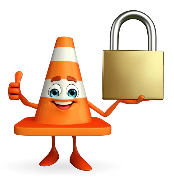Construction Cone Character with lock — Stock Photo, Image
