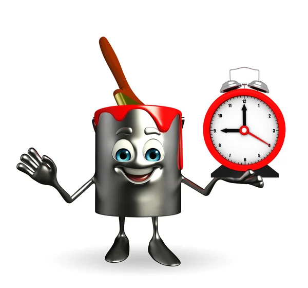 Paint Bucket Character with table clock — Stock Photo, Image