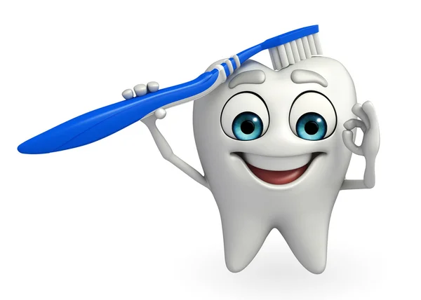 Teeth character with tooth brush — Stockfoto