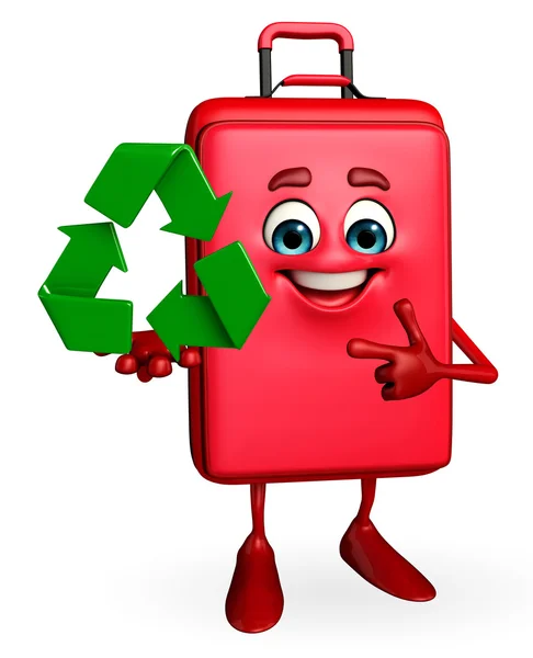 Saco de viagem Chatacter com ícone de reciclagem — Fotografia de Stock