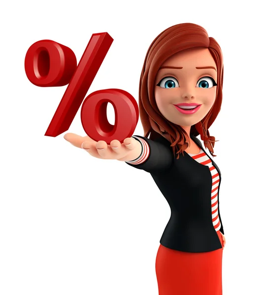 Corporate jonge dame met procentteken — Stockfoto