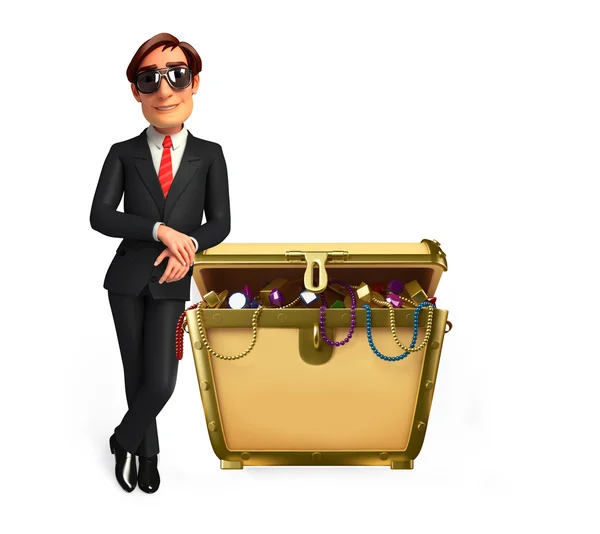 Young Business Man with treasure box — Stock Photo, Image