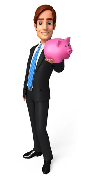 Junger Geschäftsmann mit Sparschwein — 图库照片