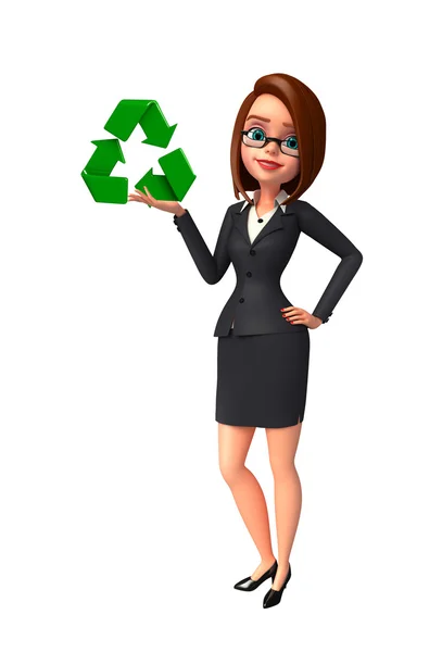 Jeune femme d'affaires avec signe de recyclage — Photo