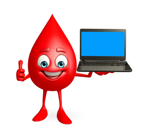 Blood Drop Character with laptop — Stock Photo, Image