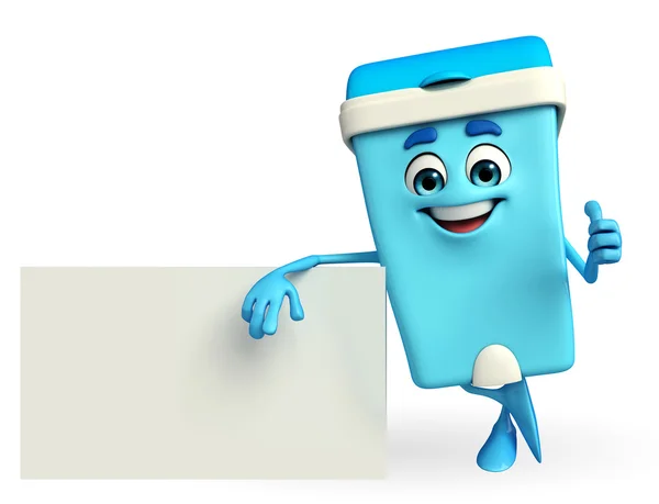 Dustbin Character with sign — Stock Photo, Image