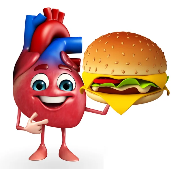 Cuore personaggio con hamburger — Foto Stock