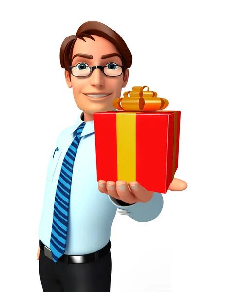 Young Service Man with gift box — Stock Photo, Image