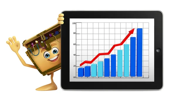 Treasure box karaktär med Business diagram — Stockfoto
