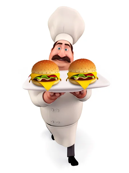 Jovem chef com hambúrguer — Fotografia de Stock
