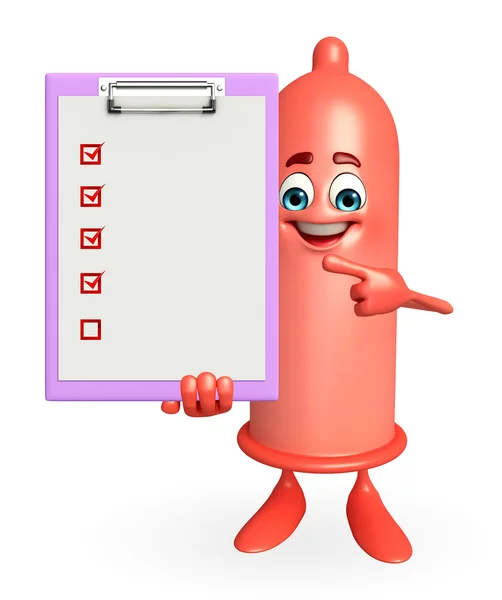 Condom Character with notepad — Stock Photo, Image