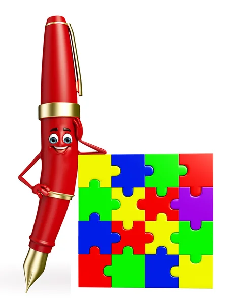 Carattere penna con puzzle — Foto Stock