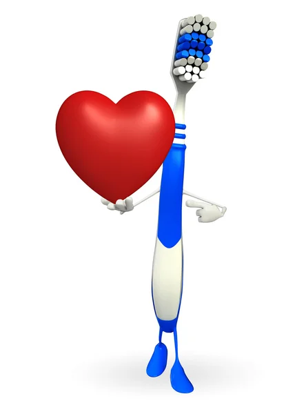 Toothbrush Character with red heart — Stock Photo, Image