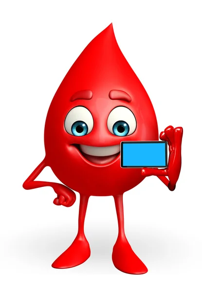 Blood Drop Character with mobile — Stock Photo, Image