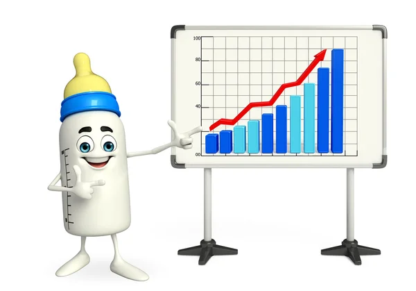 Personagem de garrafa de bebê com gráfico de negócios — Fotografia de Stock