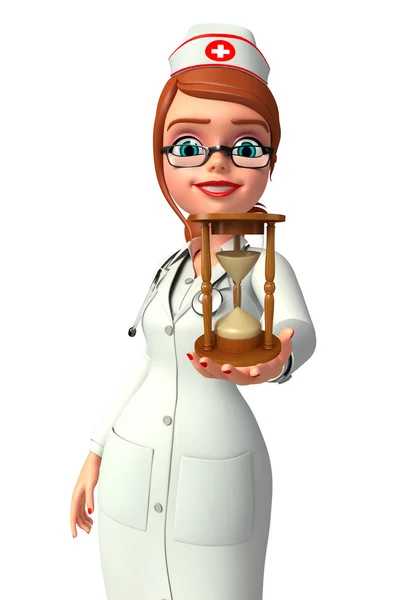 Young Nurse with sand clock — Stock Photo, Image