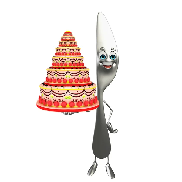 Knife character with cake — Stock Photo, Image