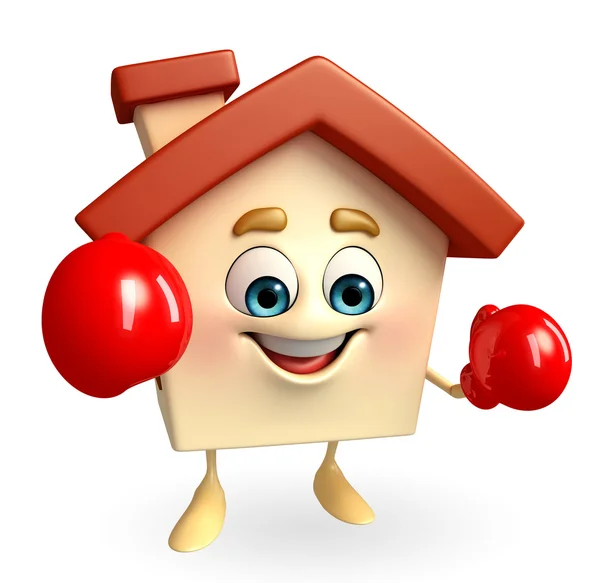 House character with boxing gloves — Stock Photo, Image