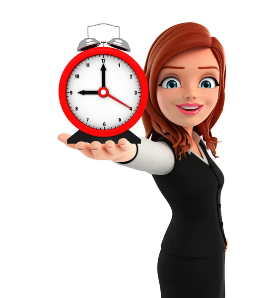 Jeune femme d'affaires avec horloge de table — Photo