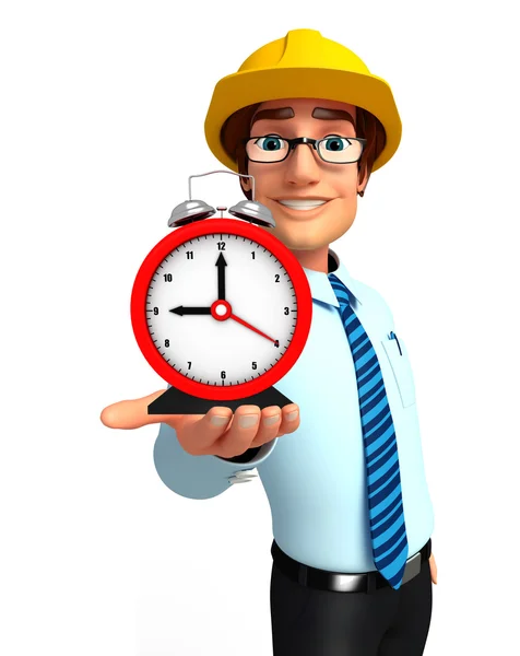 Young Service Man with table clock — Stock Photo, Image