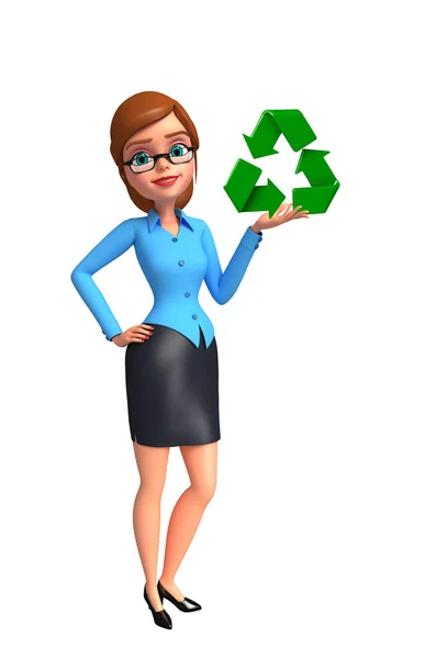 Young office girl with recycle icon — Stock Photo, Image