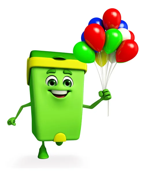 Carácter Dustbin con globos —  Fotos de Stock