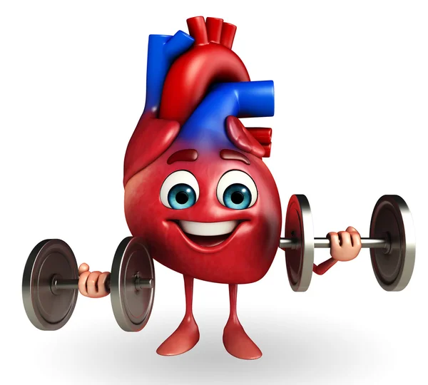 Heart character with dumbbells — Stock Photo, Image