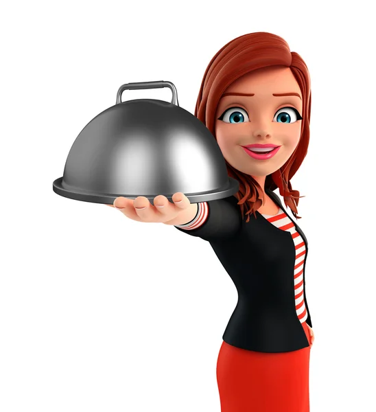 Молодая корпоративная леди с посудой — стоковое фото