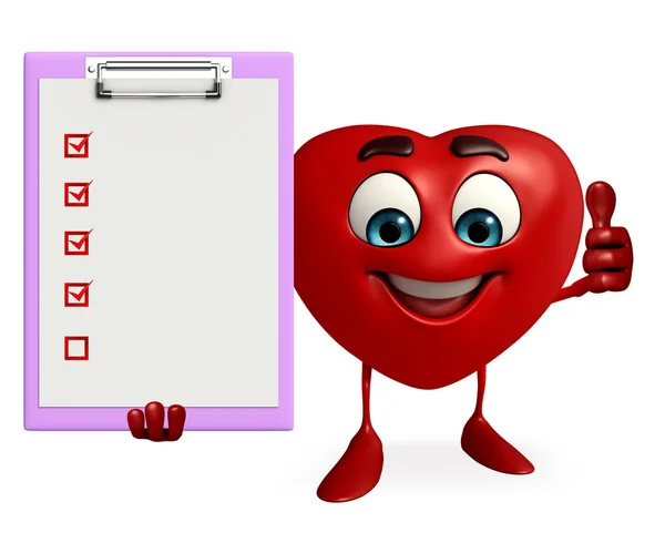 Heart Shape character with notepad — Stock Photo, Image