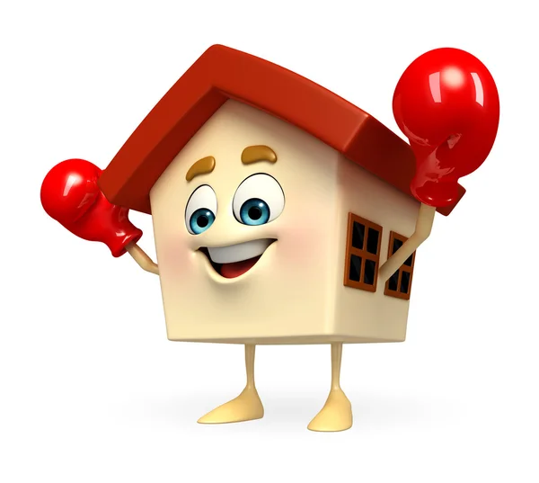 House character with boxing gloves — Stock Photo, Image