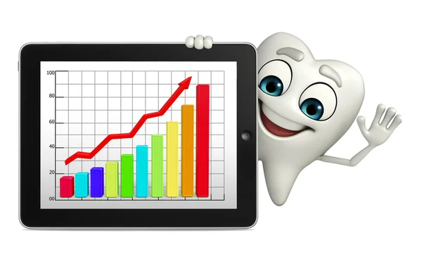 Teeth character with business graph — Stock Photo, Image