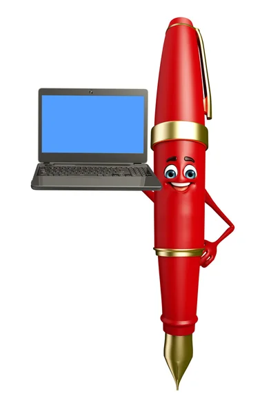 Pen Character with Laptop — Stock Photo, Image