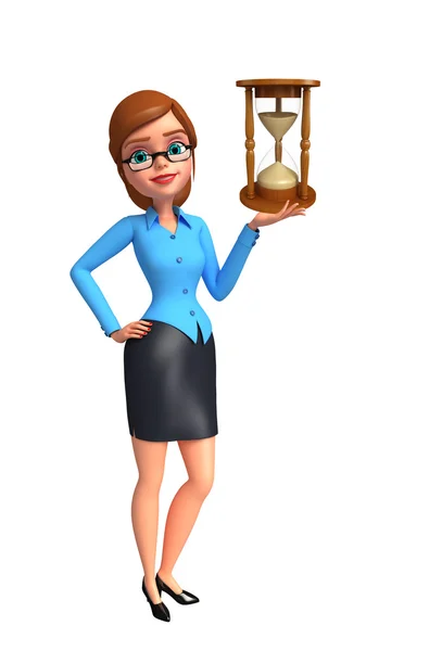 Jeune fille de bureau avec horloge de sable — Photo