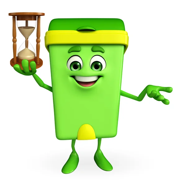 Çöp Kovası karakter kum saati ile — Stok fotoğraf