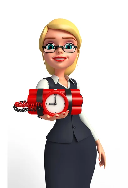 Young office girl with bomb — Stock Photo, Image