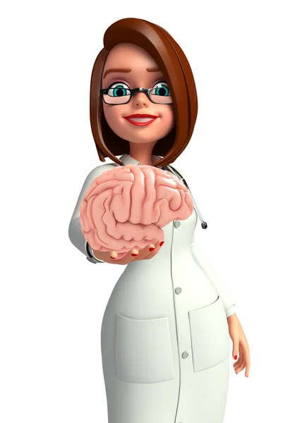 Dokter muda dengan anatomi otak — Stok Foto