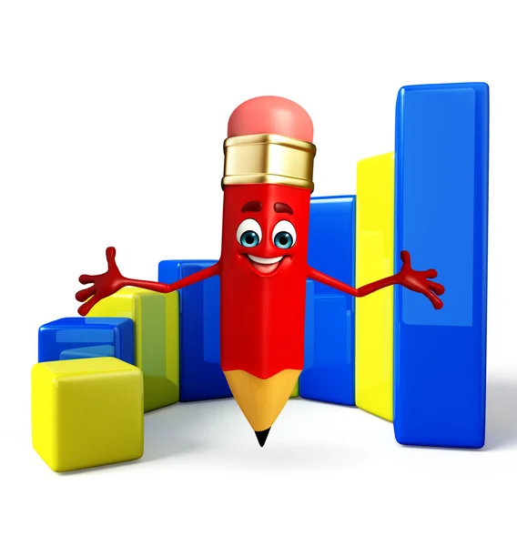 Pencil Character with Business graph — Stock Photo, Image