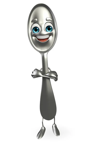 Spoon character is folding hand — Stock Photo, Image