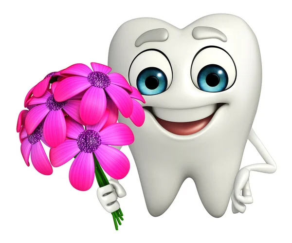 Tänder karaktär med blomma — Stockfoto