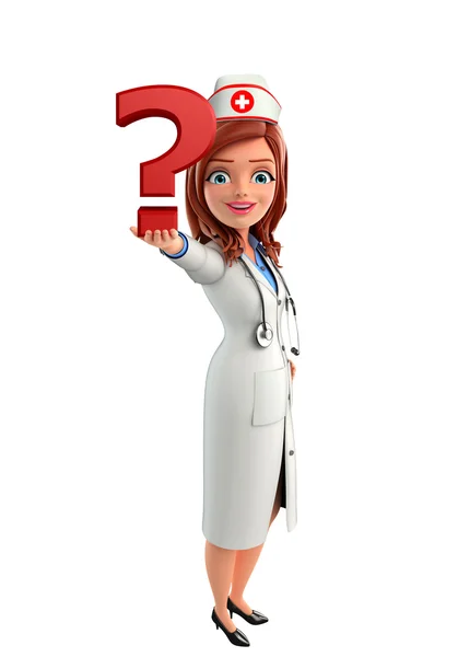 Personagem de enfermeira com ponto de interrogação — Fotografia de Stock