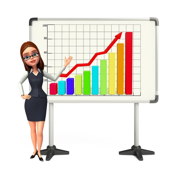 Junges Büromädchen mit Business Graph — Stockfoto