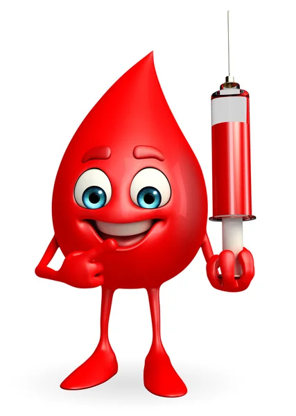 Blood Drop Character with injection — Stock Photo, Image