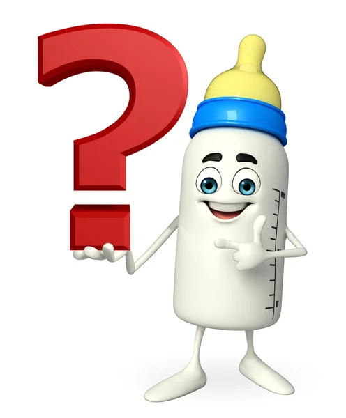 Baby Bottle character with question mark — Stock Photo, Image