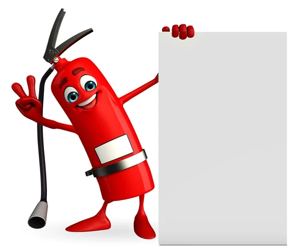 Fire Extinguisher character with sign — Stock Photo, Image
