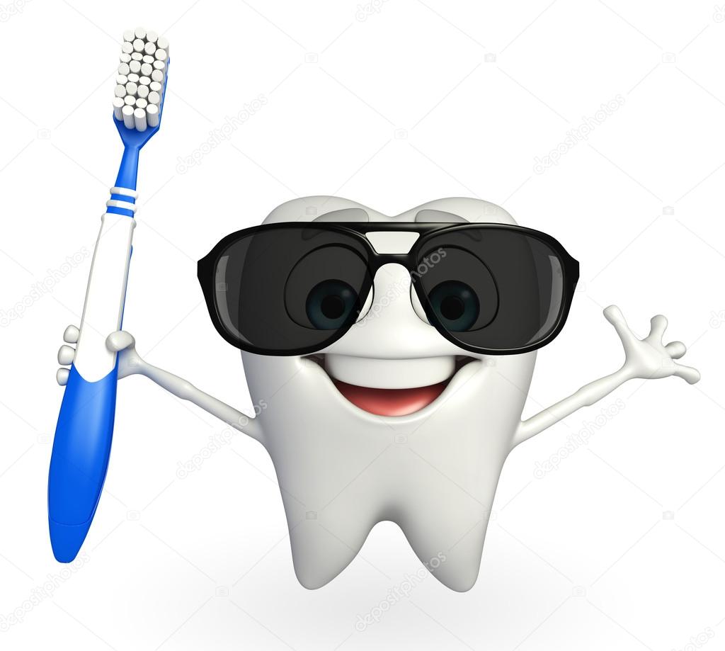 Teeth character with tooth brush