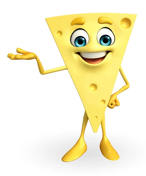 Poz holding ile peynir karakter — Stok fotoğraf