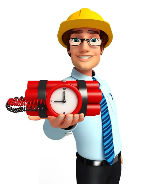 Young service man with time bomb — Stock Photo, Image
