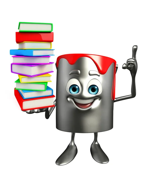 Paint Bucket Character with Books pile — Stock Photo, Image